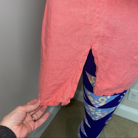 Tommy Bahama 100% Linen Tunic Embroidered V-Neck Salmon Size Small Petite - Picture 4 of 11